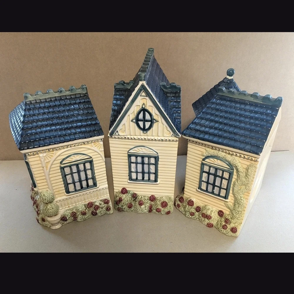 Vintage Ceramic Victorian Cottage Canister Set